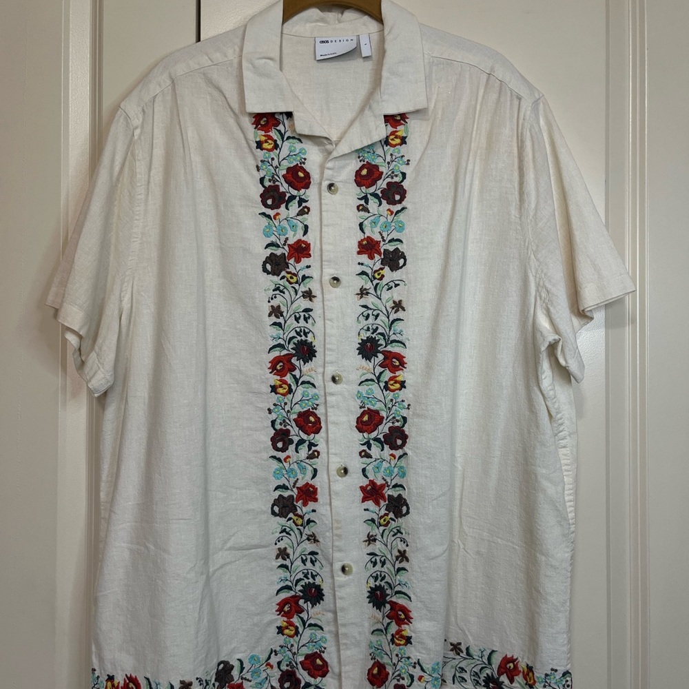 ASOS Men's Floral Embroidered Shirt - Cream
